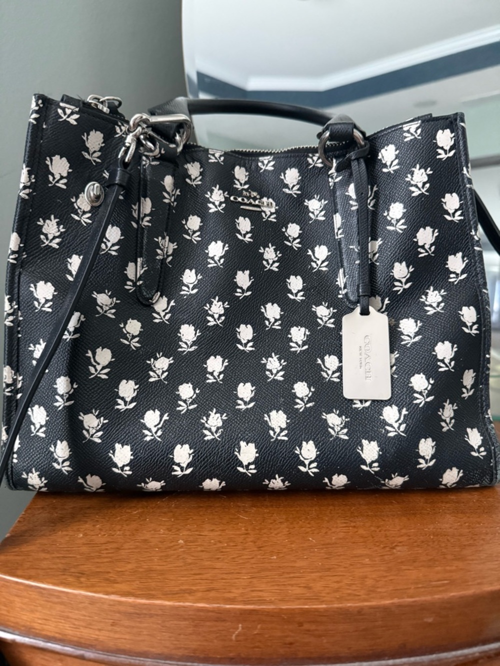 Coach Black and White Floral Print Tote - Picture 2 of 12